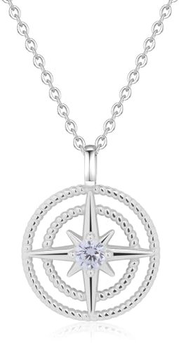 GAVU Damen Kompass Kette Silber mit Zirkonia Anhänger und 925 Sterling Silberkette Vintage Halskette für Frauen