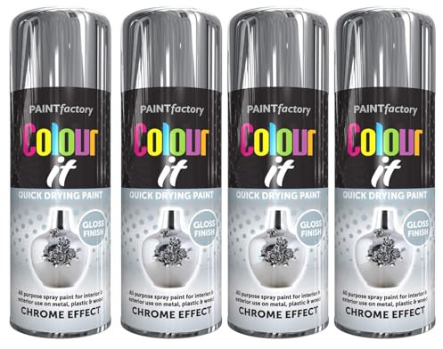 DIOXSTAR Chrome Effect Gloss Spray Paint, Quick Drying Paint, All Purpose Spray Paint for Metal, Wood, Plastic, Interior & Exterior Use, Easy to Use, 400ml (4 PCS)