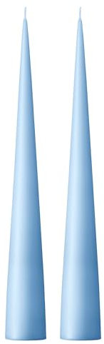 Ester & Erik Himmelblaue Kegelkerzen – 2er-Set in Geschenkbox – 25 cm hohe Kegelkerzen mit Baumwolldocht – aus 100% parfümfreiem, geruchlosem reinem Paraffinwachs – 13+ Stunden Brenndauer