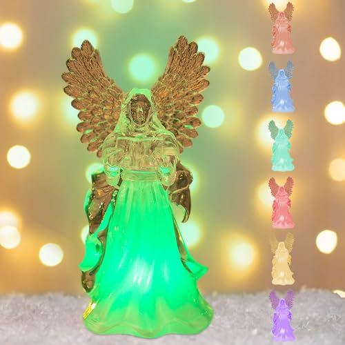 Weihnachtsdeko Schneekugel Engel mit LED Licht, Weihnachten Deko Glitzernde Wirbelnde Kristall Engel Statue Beleuchtete mit Timer Vielfarbig Wechselnde Betende Engel Figur Weihnachten Geschenke (A)