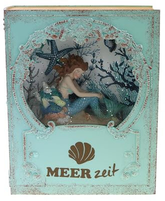 Meerjungfrau LED-Buch-Schneekugel mit Glitzerwirbel, 16x7x21 cm, batteriebetrieben (3X AA, Nicht enthalten)