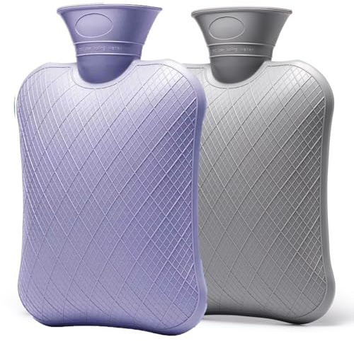 FORICOM Extra Large Hot Water Bottles for Pain Relief.2packs,2L Hot Water Bag for Back Pain, Heating Pad 2Liter, Hot and Cold Therapy.Bpa Free (2L Purple + 2L Grey)
