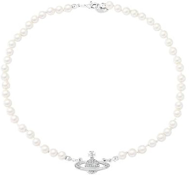 Planet Collier de perles pour femme et fille avec pendentif Saturne en cristal et strass Blanc, taille unique, Acier inoxydable