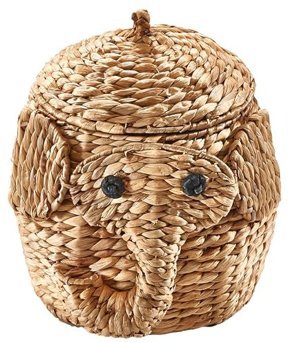 Kobolo Aufbewahrungskorb Elefant aus Wasserhyazinthe, 30x30x30 cm, Korb für Kinderzimmer, Safari, Tierkorb