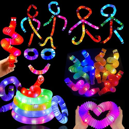 Knicklicht Pop Tubes,12PCS Leuchtstäbe,LED Leuchtspielzeug,LED Stretchrohr,Party Supplies Leuchtstäbe,Partyzubehör im Dunkeln Röhrchen,Geburtstagsparty Dekoration Set, Leuchtende Armbänder Party Deko