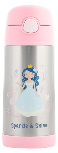 Stephen Joseph Double Wall Stainless Steel Bottles, Insulated Water Bottle for Kids Toddlers, Vacuum Insulated Bottle with Straw, BPA-Free Water Bottle – 11.8 Ounces, Princess