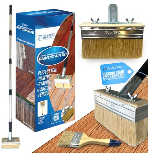 Decking Stain Brush Kit with Metal Handle for Decking Paint Stain Application with Extra Decking Brush Head and 4 Paint Brush