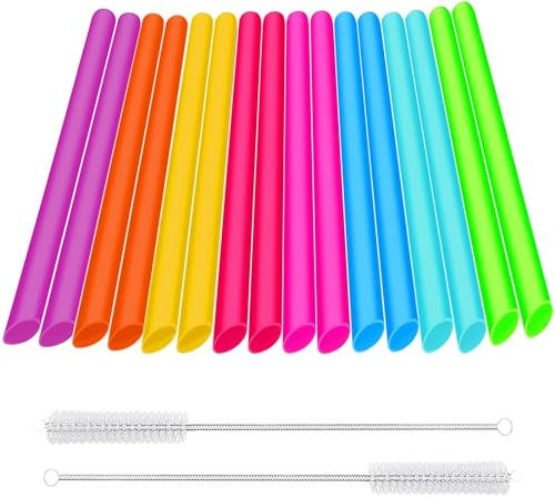Lot de 16 pailles réutilisables de qualité alimentaire pour smoothie, smoothie, jus, thé boba
