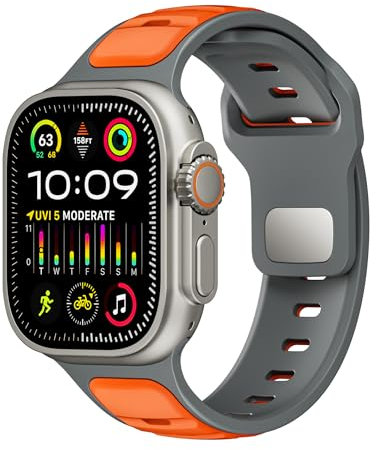 EKINS Para Apple Watch Ultra1/2 band 42/44/45/49mm, correa de reloj de 38/40/41MM(Gray orange,38/40/41mm)