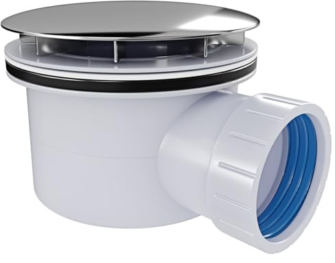 BRICOZONE Piletta Per Piatto Doccia Con Coperchio Cromato Cestello Rimovibile Installazione A Incasso Design Moderno ABS Resistente Ø 11 5 Cm Bianco Argento