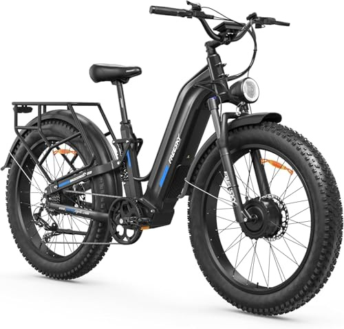 FREESKY Ranger Air 200 Nm Dual Motor Electric Bike for Adults All-Terrain Ebike - 48V 25Ah Removable Battery, 26 Fat Tire Mountain E Bike with Hydraulic Brake,105Miles Long Range Black