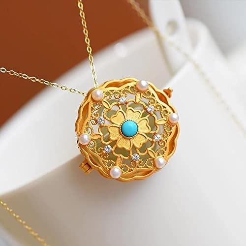 Damen-Halskette, Anhänger, Palast-Stil, Schmuck, antike vergoldete Perle, eingelegte Anhänger-Halskette, Hohle Hetian-Jade, Jade, Gawu-Box-Halskette, Damen-Geschenk (925er Silber)