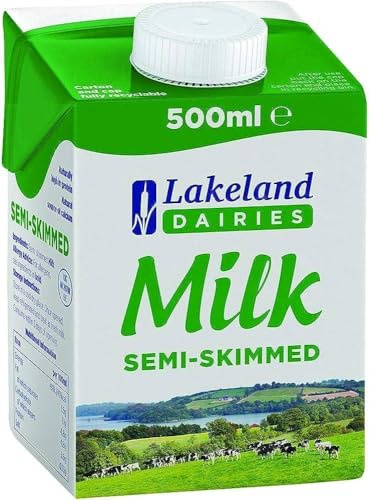 Lakeland Dairies Semi-Skimmed Milk – 500ml (Pack of 24) | Fresh UHT Long Life Milk | Source of Calcium & Protein | Ideal for Tea, Coffee & Cooking