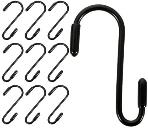 PAMINGONO Ganci a S Neri Resistenti per Uso Pesante 12 Pezzi in Ferro e Pvc Coperture Trasparenti per Organizzazione Efficiente per Uffici e Garage