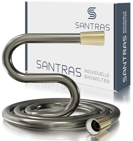 SANTRAS® Duschschlauch 1,25m aus Kunststoff in Aranja/Gold inkl. Dichtungen - Brauseschlauch mit Verdrehschutz & Knickschutz - Standard Anschluss & Trinkwassergeprüft für Dusche und Badewanne