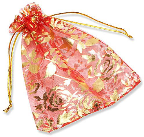YFZYT 100Stück Tunnelzug Organzabeutel Organzasäckchen Organza Bags Hochzeit Säckchen Beutel Bonbonsbeutel Candy Bags für Geschenke Schmuckaufbewahrung oder zum Verpacken - 7x9 cm, Rot