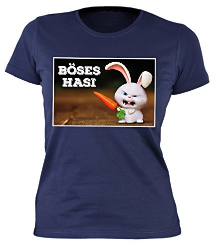 Lustiges Fun Damen-Shirt Ostern - Osterhasen - Geschenk-Shirt Osternest Frau : Böses Hasi - Damen T-Shirt Sprüche/Motive Oster-Fest Gr: S