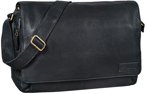 STILORD 'Rick' Schultertasche Leder für 15,6 Zoll Laptop Umhängetasche Aktentasche Bürotasche Unitasche Büffel-Leder, Farbe:schwarz