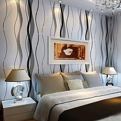 Rouleau de papier peint intissé texturé 2 couleurs en relief pour chambre à coucher, salon, 5,3 m x 5,3 m 10X0.53M Crème/noir