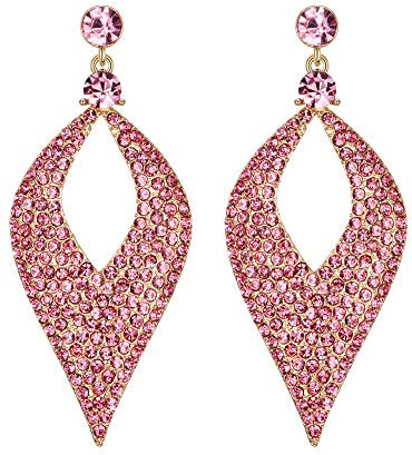 Clearine Ohrringe Kristall Bohemian Party Braut Hollow Blatt Kronleuchter baumeln Ohrhänger Rosa Gold-Ton