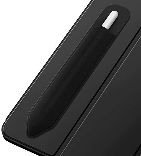MoKo Stift Hülle Kompatibel mit Apple Pencil Pro/Pencil (USB-C)/Pencil 1/2, Elastische Stift Schutzhülle mit Selbstklebender Hülle zur Befestigung an iPad Hülle für Stylus-Stifte - Schwarz