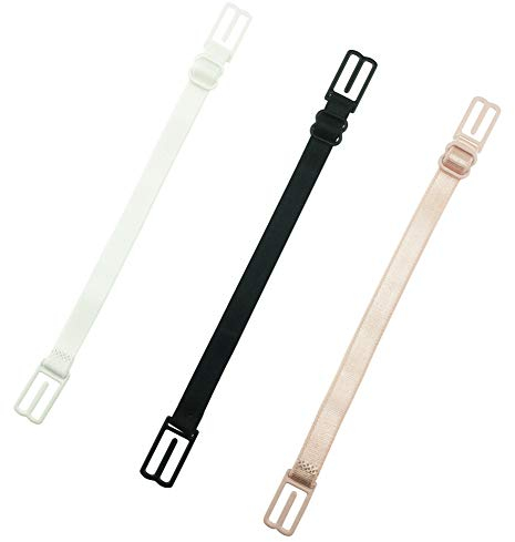 Lansonee 3 in Pack Soft Comfortable Elastic Adjustable No-Slip Bra Strap Clips Holder (Beige, Black and White)