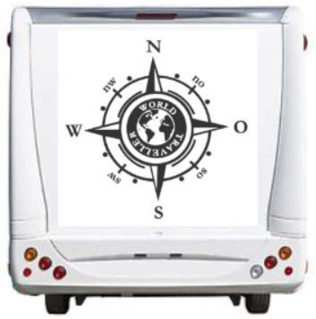 generisch Autocollant boussole avec inscription pour camping-car, caravane, voiture - Rose des vents - World Traveller - Silhouette (205/1) (gris foncé mat, 60 x 60 cm)