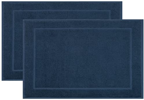 ZOLLNER 2er Set Badevorlagen in 50x70 cm - saugstarke und weiche Badematten in dunkelblau - angenehmer Massageeffekt - waschbar bis 60°C - für Fußbodenheizung geeignet - Baumwolle - Hotelqualität