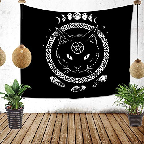 Amiiba Schwarze Katze Wandteppich Mysteriöse Wahrsagung Tapisserie Wandbehang Hexerei Heimdekoration für Schlafzimmer Wohnzimmer (Katze, M – 149,9 x 129,5 cm)