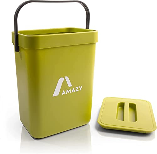 AMAZY Composteur de Cuisine en Plastique pour Déchets Organiques - Poubelle de Table avec Couvercle - Petite Poubelle de Porte sous Évier - Anti-Odeurs - Verte, 5 L