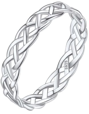 Bague Argent 925 Femme Celtique Bande-4 mm Anneau Fin Bague Gros Large Bijoux pour Pouce Index Annulaire Auriculaire