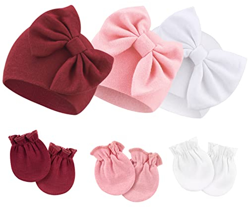 DRESHOW Neugeborenes Baby Mütze Hut und Handschuhe Set Beanie Bekleidung Unisex Infant Hut Kindergarten Mütze Baby Jungen Mädchen 0-6 Monate