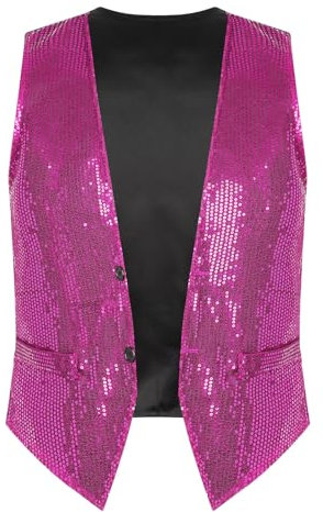 ranrann Gilet Métallique Homme Cardigan Slim Fit Veste Top Paillette Débardeur sans Manches Gilet Boutonné Costume Soirée Tenue Disco Clubwear M-4XL Rose XL