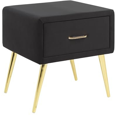 Comodino velluto nero e oro con cassetto
