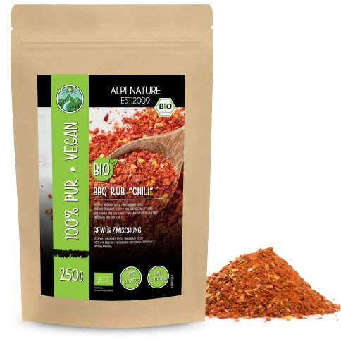 Alpi Nature BBQ Rub Chili Geschmack BIO 250g, BBQ Gewürz zum Marinade und Grillen, Gewürzmischung