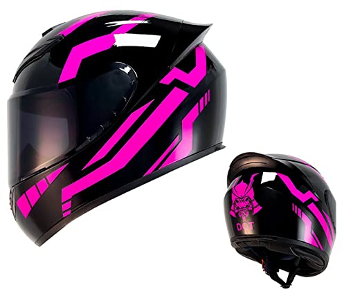 Unisex-Adult Full Face Motorradhelm DOT/ECE Genehmigt Street Bike Helm Mit Getönten Visieren Und Mehreren Öffnungen Motorrad Moped Motocross Stil Helm Für Männer Frauen,Black pink,S