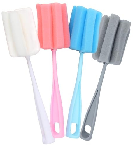 Flaschenbürste, Schwamm, 4 Stück, Tassenwaschbürste, langer Griff, Reinigungsbürste für Babyflaschen, Gläser, Tassen, Küchenreinigung (4 Stück)