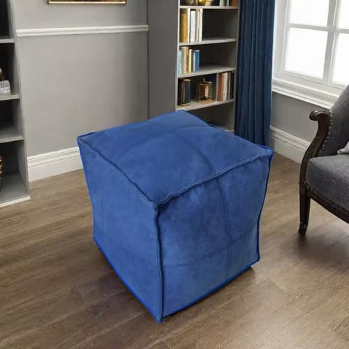 Louis Donné Ungefüllter quadratischer Pouf-Bezug, luxuriöser Premium-Stoffbezug in Juwelenblau, kratz- und schmutzabweisend mit versteckter Aufbewahrung, stilvoller 45 cm Fußstützenbezug für