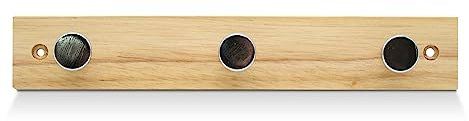DOJA Barcelona | Porte Manteau Mural Rectangulaires | Pack 1 Patere Murale avec 3 Crochets | 240x40mm | Patere Bois et Acier Chromé | Crochets muraux en bois | Pour Crochets et Patères pour la Maison…