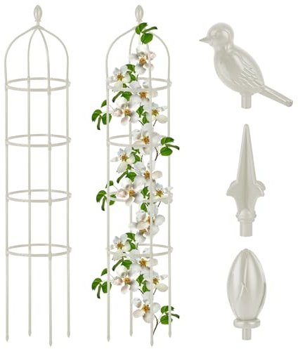 Garten Obelisk Rankgitter für Kletterpflanzen Outdoor 1,8 m Rosenstrauch Rundes Rankgitter für Töpfe Rostfreies Metallrohr mit kunststoffbeschichtetem Pflanzenblumenspalier für Clematis Ranke Jasmin