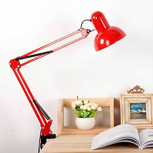 Mengjay Retro Arbeitsplatzlampe Leselampe Schreibtischlampe Tischlampe Arbeitsplatz-leuchte Schreibtisch-Leuchte Nachttischleuchte mit Gelenk-Arm aus Metall für Home Office/Büro (Rot)