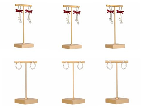 GemeShou 6 supporti T-bar oro per esposizione e vendita di orecchini, porta-orecchini in metallo, supporti per esposizione piccoli, accessori fotografici gioielli carini per la mostra【Quadrato】