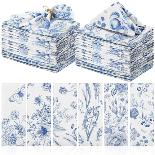 VitalCozy Stoffservietten, 38,1 x 38,1 cm, wiederverwendbar, weiche Stoffservietten, waschbar, Pflanzen, Blumenmuster, quadratische Serviette, Baumwolle, Abendessen, Handtuch, dekorativ für Sommer