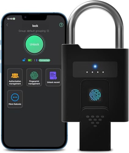 Fingerprint Padlock with Key, Dhiedas 64mm Heavy Padlock Outdoor with Phone App, Pad Lock with 8mm Steel Shackle for Garage, Gate, Shed, Fence, Warehouse, 8000 Fingerprint Unlocking Times