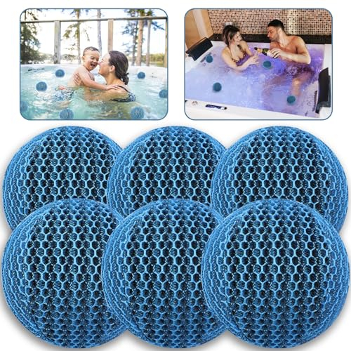 JULMELON Lot de 6 absorbeurs d'écume de jacuzzi et de piscine réutilisables, éponge absorbant l'huile, filtre flottant lavable pour garder l'eau claire propre pour piscine, baignoire, jacuzzi