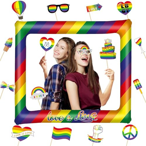 LGBT Aufblasbarer Bilderrahmen mit 25Pcs Foto Requisiten, Gay Pride Regenbogen Foto-Requisiten Deko