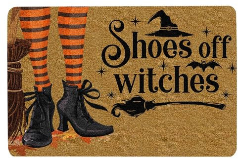 Wicca Door Mat Witch Wicca trick or treat shoes off witches Happy Halloween Welcome Non-Slip Mats Funny Doormat Bathroom Kitchen Front Porch Rugs Entrance 16 * 24in/40 * 60cm