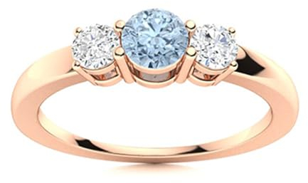 0,45 ctw runde Form Aquamarin-Edelstein 925 Sterling Silber Drei-Stein-Damen-Verlobungsring Roségold Vermeil, 57