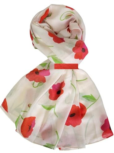 GFM® - Schal mit Mohnblumen-Aufdruck-Ppyscf-19-Creme Beige- (FLD-Ppyscf-19-DDH)