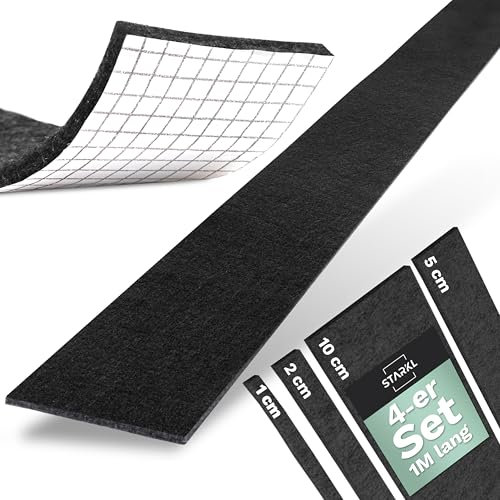 Filzgleiter selbstklebend Schwarz (4mm) | 4 Streifen in 1 Meter Länge | Breite 1cm 2cm 5cm 10cm | Filz selbstklebend | Filzgleiter für Stühle | Möbelgleiter | Filzgleiter Schwarz